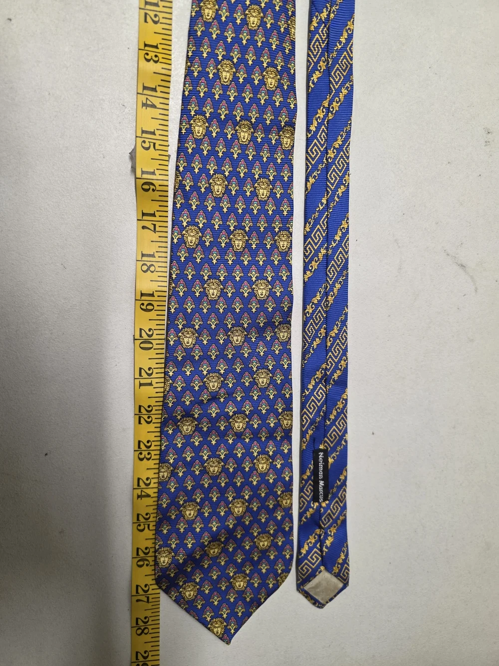 Vintage Gianni Versace 100% Silk Tie Blue Medusa Greek Key Made Italy